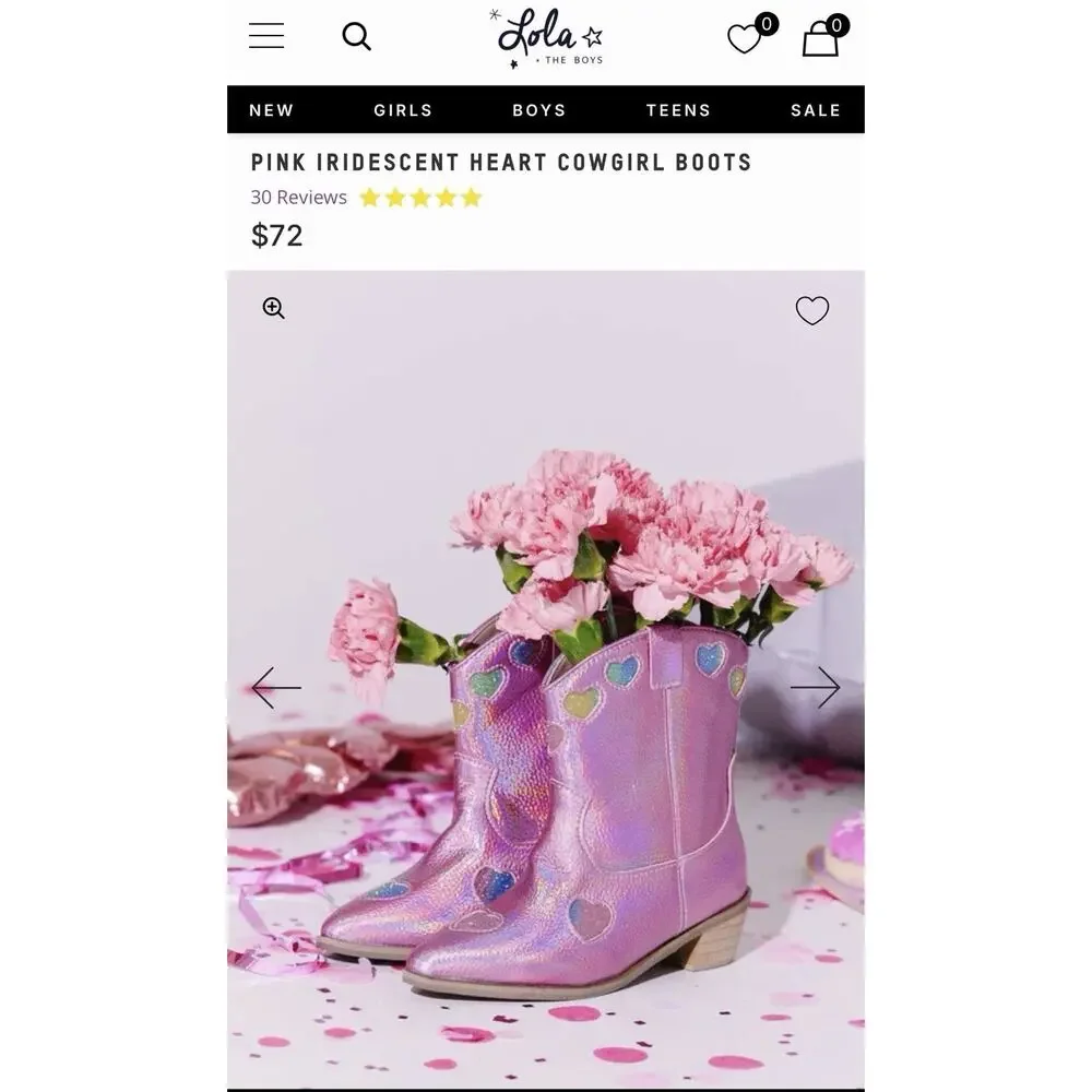 Lola + The Boys Cowgirl Western Boots 🩷Pink Iridescent 🩷 Girls EU 36/US 5Y